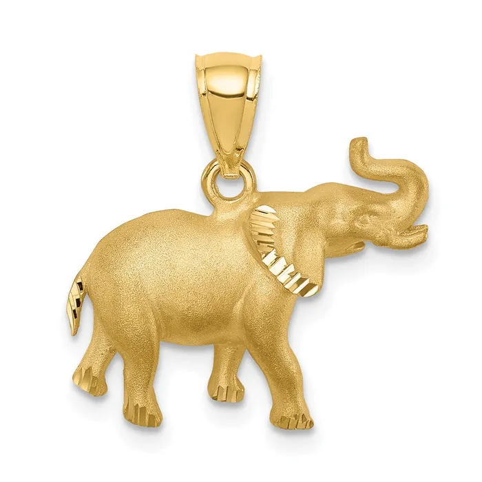 TreasureFineJewelers Necklaces 14K Brushed Diamondcut Elephant Pendant