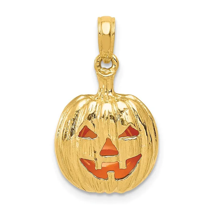 TreasureFineJewelers Necklaces 14k Enameled Inside 3D CutOut Pumpkin Pendant TreasureFineJewelers Necklaces 14k Enameled Inside 3D CutOut Pumpkin Pendant