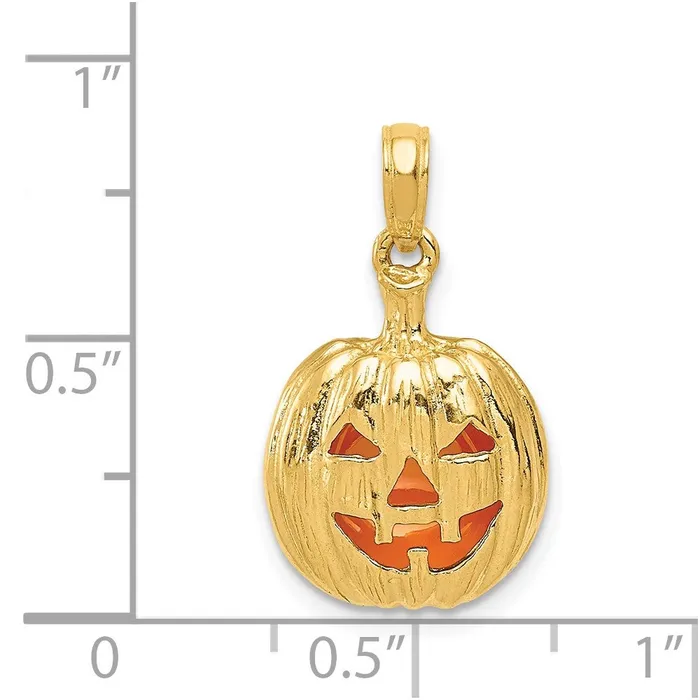 TreasureFineJewelers Necklaces 14k Enameled Inside 3D CutOut Pumpkin Pendant