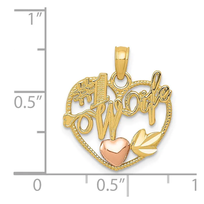 TreasureFineJewelers Necklaces 14k Twotone 1 WIFE in Heart with Heart Pendant