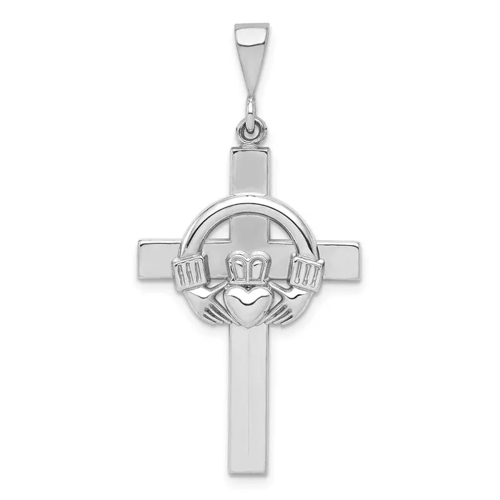 TreasureFineJewelers Necklaces 14k White Gold Claddagh Cross Pendant
