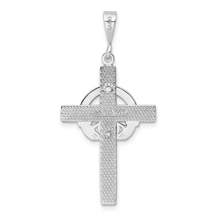 TreasureFineJewelers Necklaces 14k White Gold Claddagh Cross Pendant