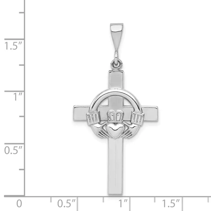 TreasureFineJewelers Necklaces 14k White Gold Claddagh Cross Pendant