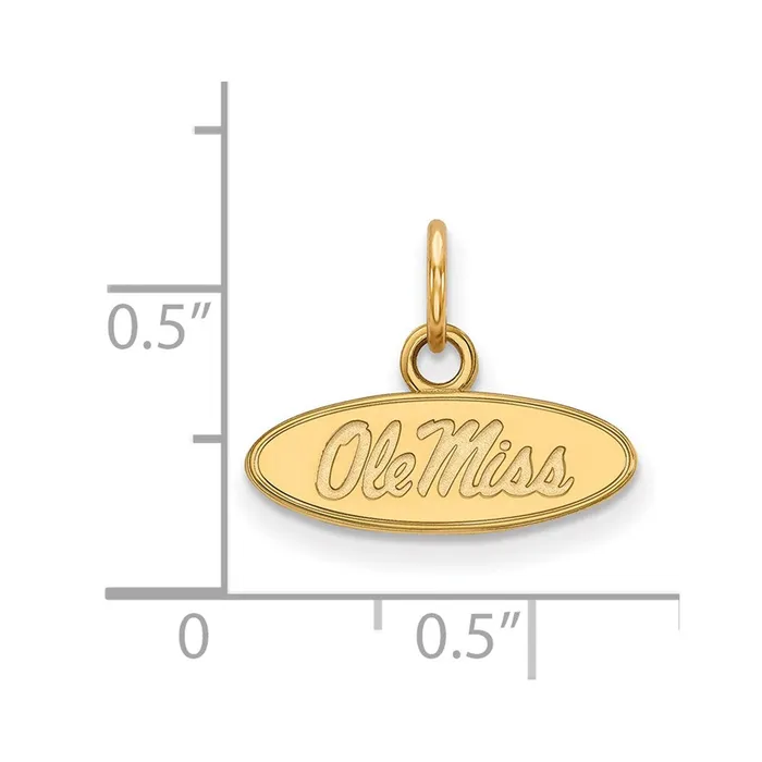 TreasureFineJewelers Necklaces Sterling Silver Goldplated University of Mississippi Ole Miss Extra Small Oval Pendant