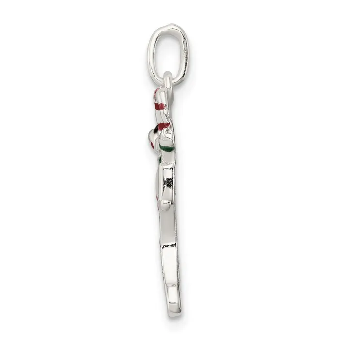 TreasureFineJewelers Necklaces Sterling Silver Polished Enamel Christmas Stocking Pendant