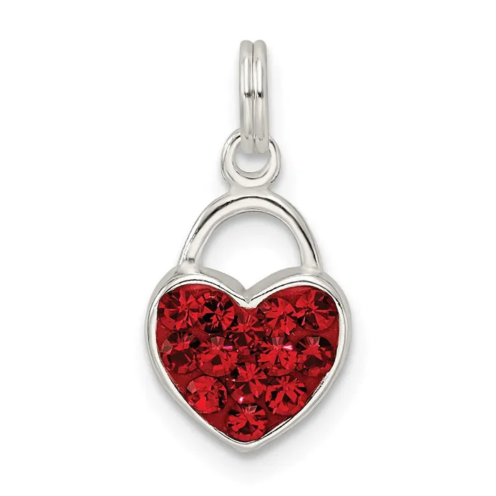 TreasureFineJewelers Necklaces Sterling Silver Red Stellux Crystal Polished Heart Pendant