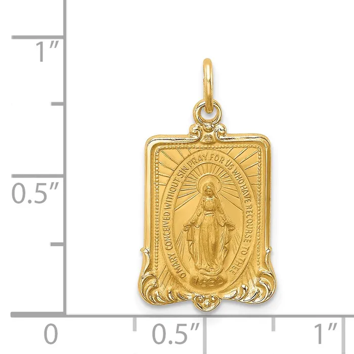 TreasureFineJewelers PreStyled Sets 14k Yellow Gold Solid PolishedSatin Rectangle Framed Miraculous Medal