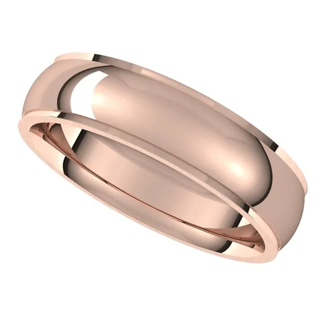 TreasureFineJewelers Rings 14K Rose Gold 5 mm Half Round Edge Comfort Fit Wedding Band
