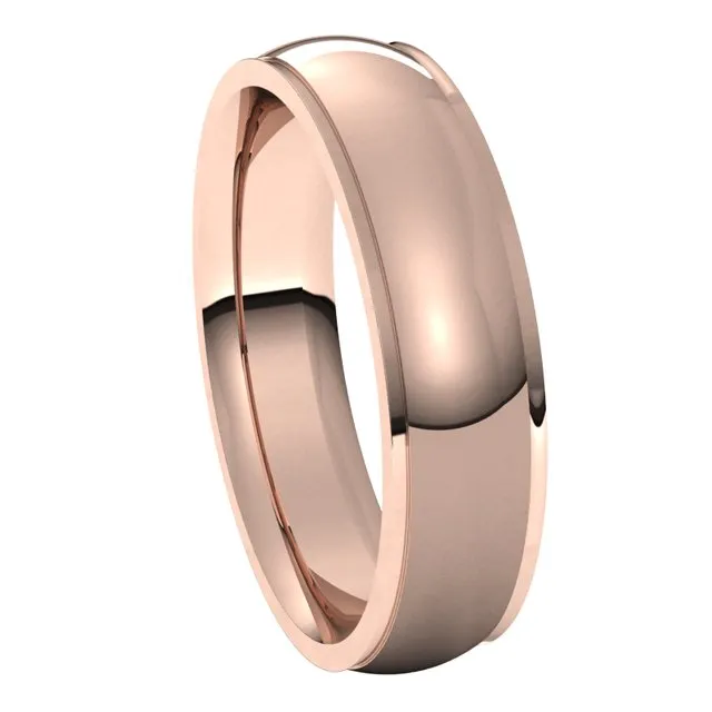 TreasureFineJewelers Rings 14K Rose Gold 5 mm Half Round Edge Comfort Fit Wedding Band