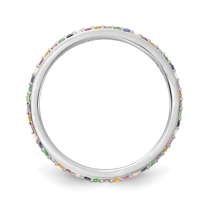 TreasureFineJewelers Rings Prizma Sterling Silver Rhodiumplated Colorful CZ Thin Band Ring