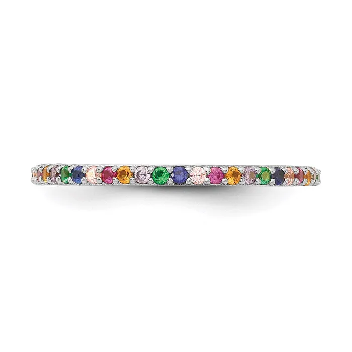 TreasureFineJewelers Rings Prizma Sterling Silver Rhodiumplated Colorful CZ Thin Band Ring