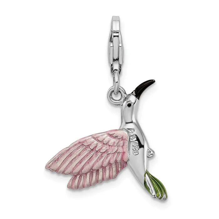 TreasureFineJewelers Rings Sterling Silver Amore La Vita Rhodiumpl Enameled Hummingbird Charm