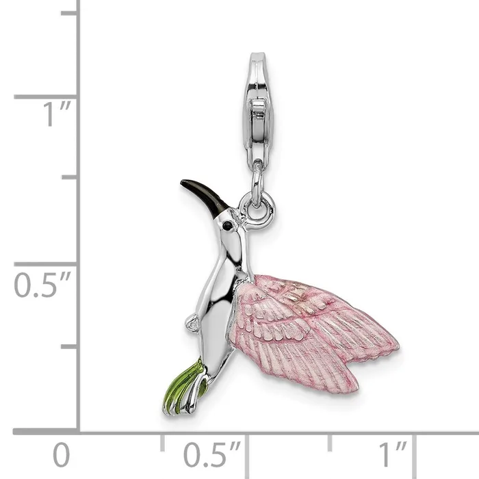 TreasureFineJewelers Rings Sterling Silver Amore La Vita Rhodiumpl Enameled Hummingbird Charm