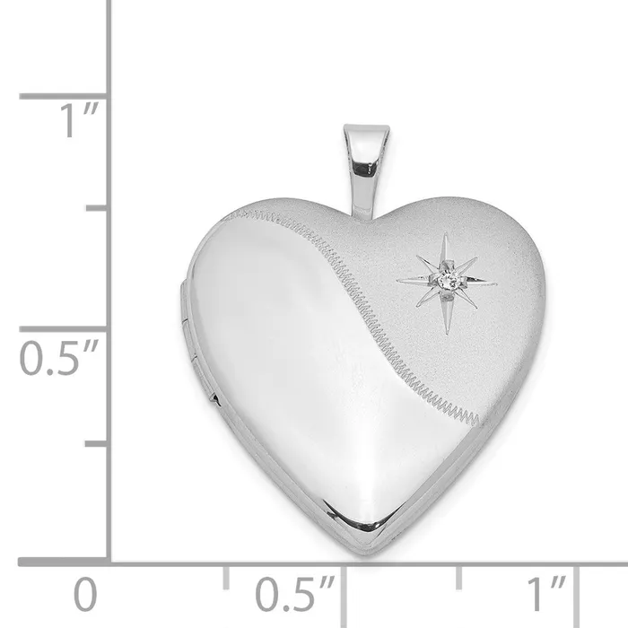 TreasureFineJewelers Rings Sterling Silver Rhodiumplated Diamond Star SatinPolished Heart Locket