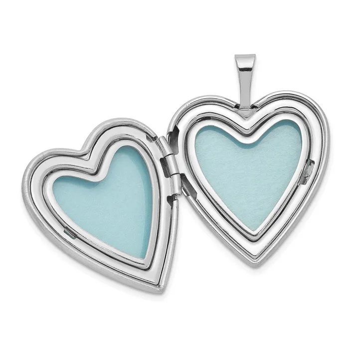 TreasureFineJewelers Rings Sterling Silver Rhodiumplated Diamond Star SatinPolished Heart Locket