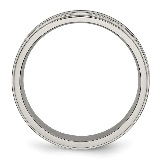 TreasureFineJewelers Rings Titanium Brushed Center Black Enamel 6mm Ridged Edge Band