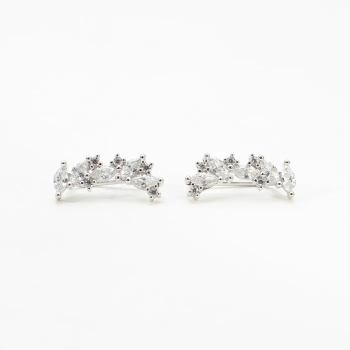 Earrings Silver Lotus Fancy Shape CZ Ear Climbers