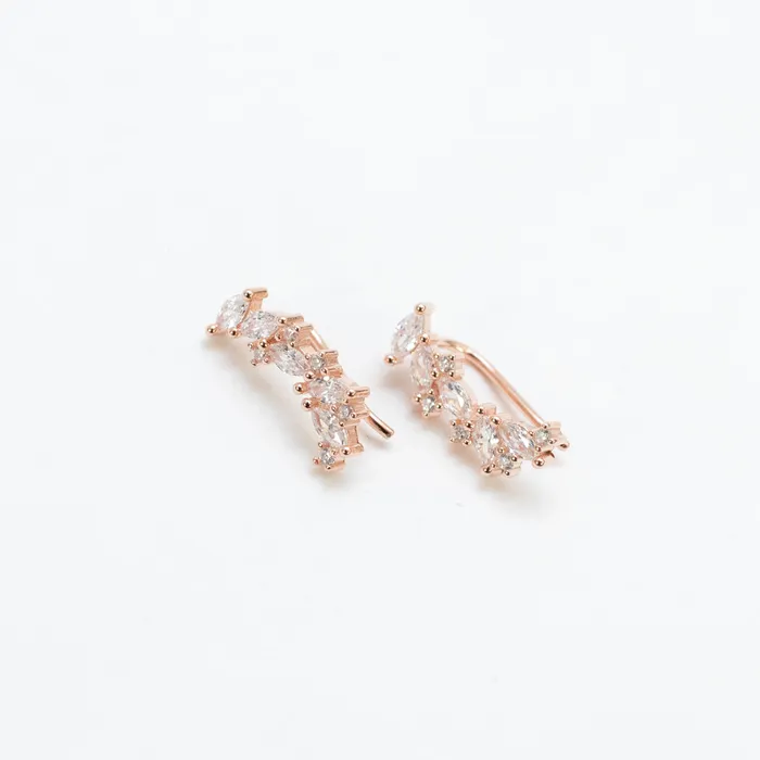 Earrings Silver Lotus Fancy Shape CZ Ear Climbers