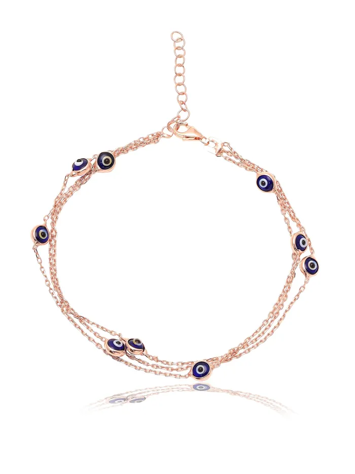 Sterling Beaded Evil Eye Three Layered Silver Chain bracelet Curio Cottage Bracelets